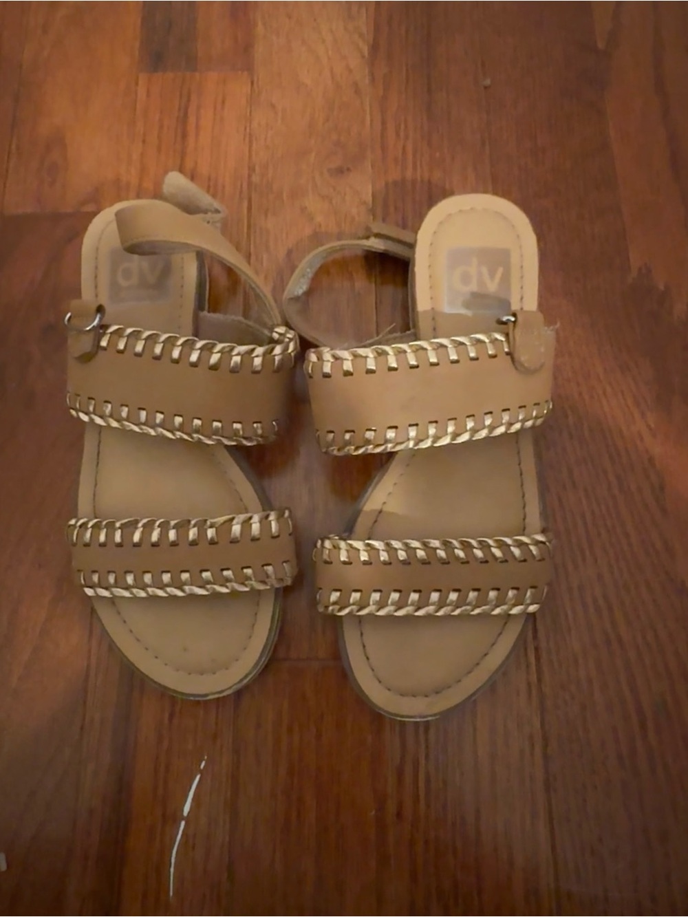 DV by Dolce Vita Kids Tan Braided-Trim Hook-and-Loop Sandals